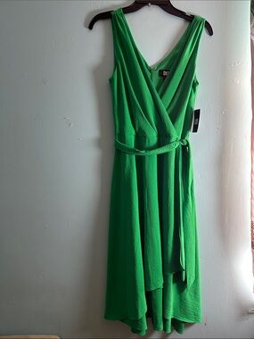 DKNY Vibrant Green Sleeveless Wrap Midi Dress
